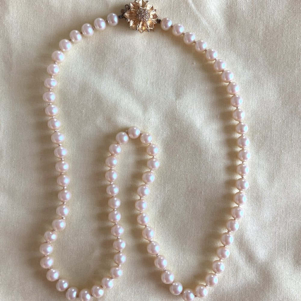 Long Genuine Pearl Hand-Knotted Necklace - Vintage - Picture 2 of 7